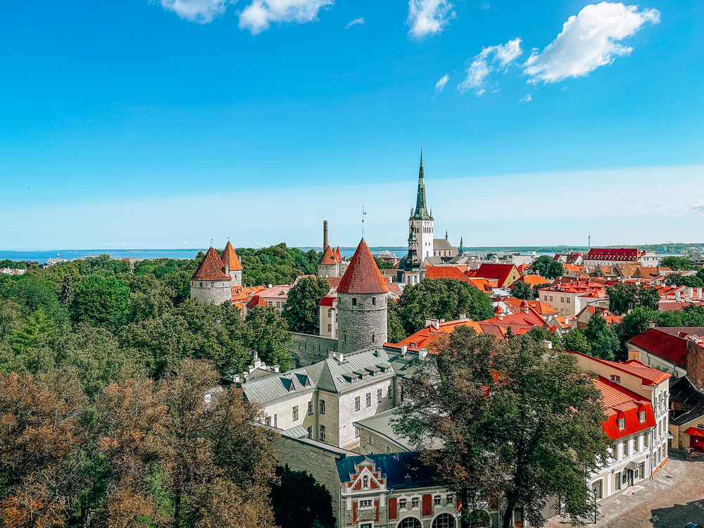 Vista dei tetti rossi di Tallinn dalla collina Toompea