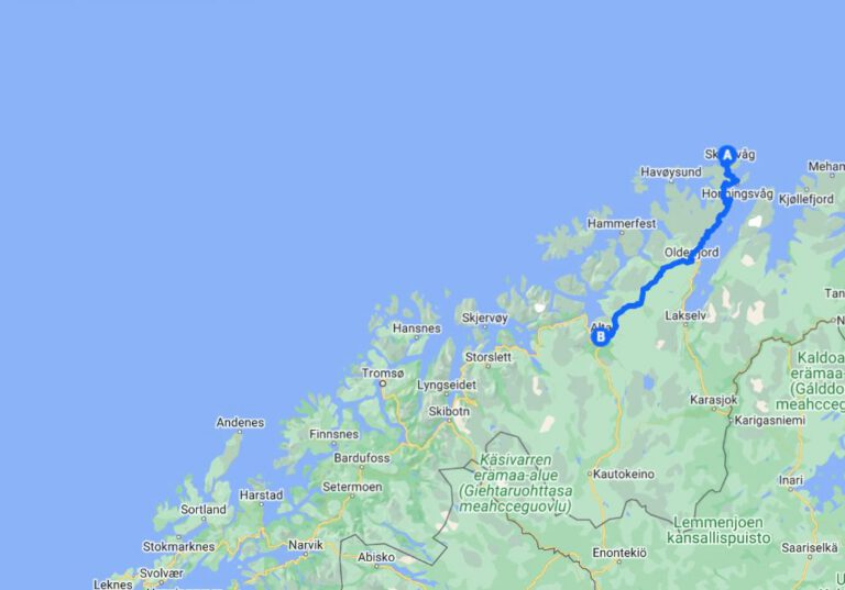 Mappa del percorso tra Capo Nord ed Alta