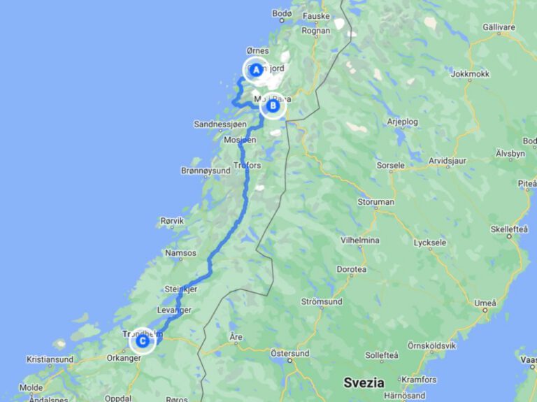 Percorso dal ghiacciaio Svartisen a Trondheim